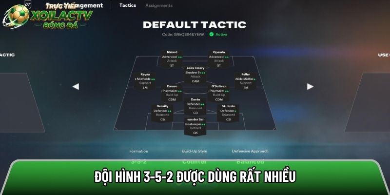 Đội hình 3-5-2 được dùng rất nhiều